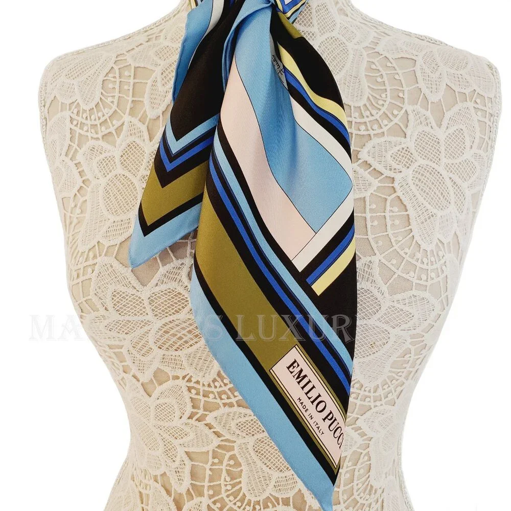 EMILIO PUCCI SCARF MULTI-COLORED VIBRANT PRINT SIGNATURE LOGO SQUARE SCARF 34" - Picture 9 of 15